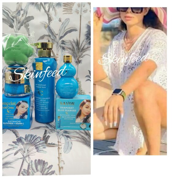 4pc. Lait snapchat Diamant blue lotion, serum  exfoliating soap & Face Cream.👌