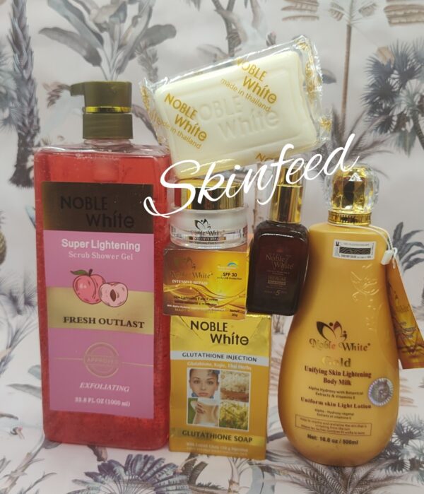 Noble white Gold body Lotion, exfoliating soap,Serum, F.cream & Gel 1000ml 5in1