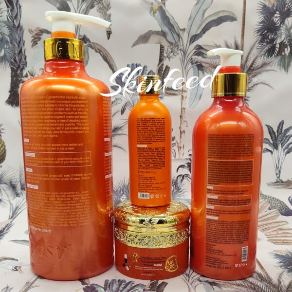 Set: Easy Glow 3x glowing body milk, face cream & serum.  With Carrot Oil extrac