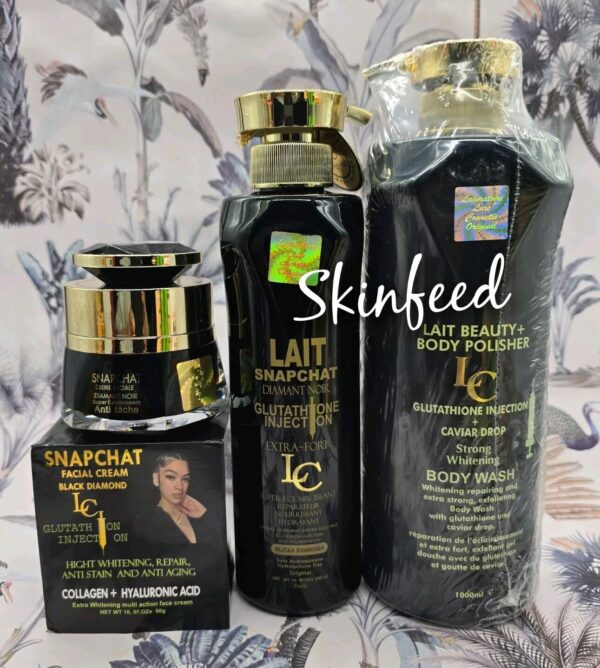 3pc. Lait snaptchat  Diamant noir Set. Lotion, Body Wash & Face Cream AUTHENTIC