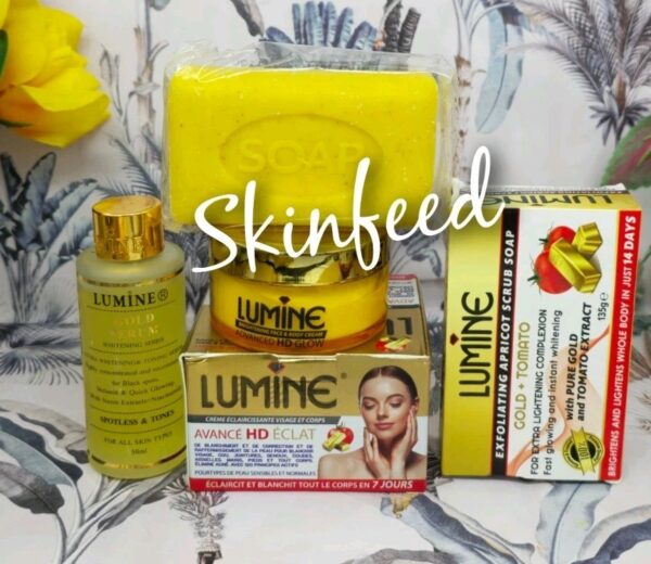 6pcs LUMINE Gold Body Wash + Lotion 400ml + Serum + Soap + Toner + Face Cream