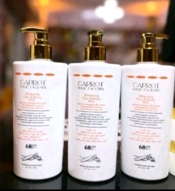 10-1504.jpg 3X Carrot Magic Exclusive Whitening Face &Body Milk Lotion. 60SPF. 500ml x3