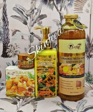 Soft 7 Tumeric & Honey Whitening Glowing Lotion, Shower Gel,  Soap & Facecream