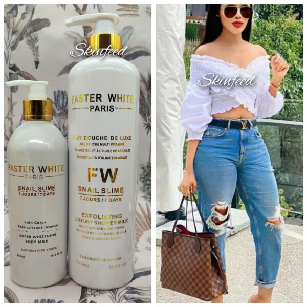 2pcs FASTER WHITE Paris SNAIL [SLIME] Super Whitening Body Lotion & Shower Gel