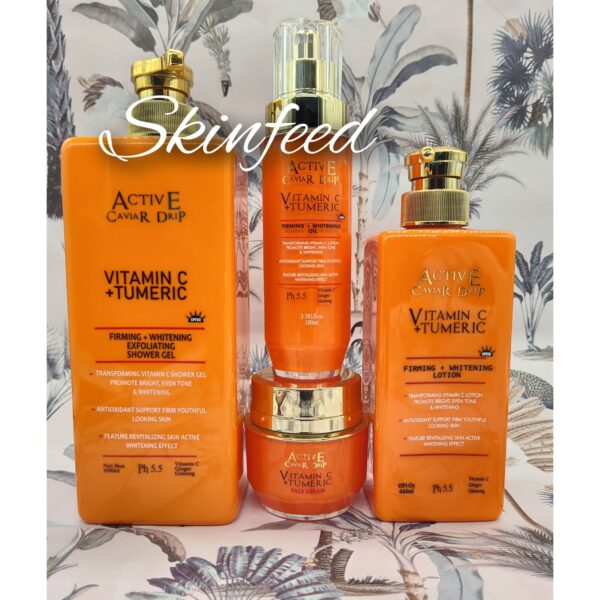 Active Caviar Drip VitaminC + Turmeric Lotion +serum +Face Cream  & Gel 4In1 Set