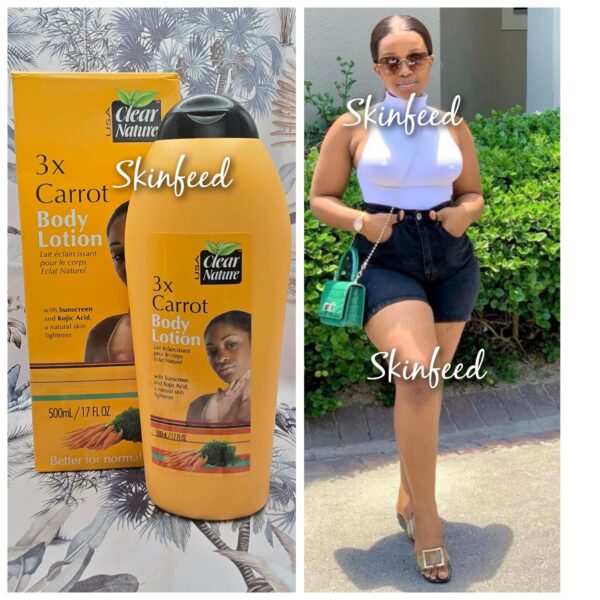 Clear Nature 3x Carrot Body Lotion With Sunscreen And Kojic Acid.