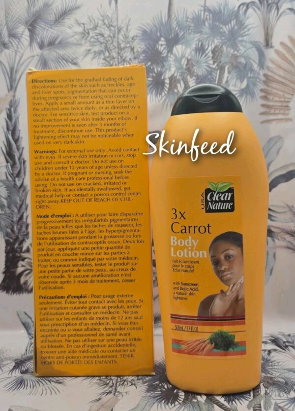Clear Nature 3x Carrot Body Lotion With Sunscreen And Kojic Acid.