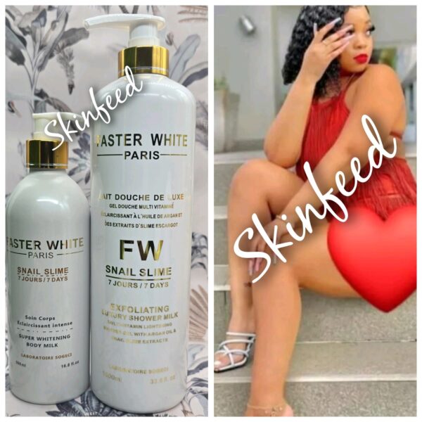 Faster White Snail Slime Shower Milk, Body Lotion, Serum, & Facecream.