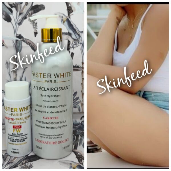 FASTER WHITE Paris CAROTTE Serum & Body  Lotion Skin Lightening 500ml👌