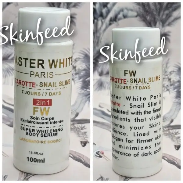 Faster White Snail Slime Shower Milk, Body Lotion, Serum, & Facecream.