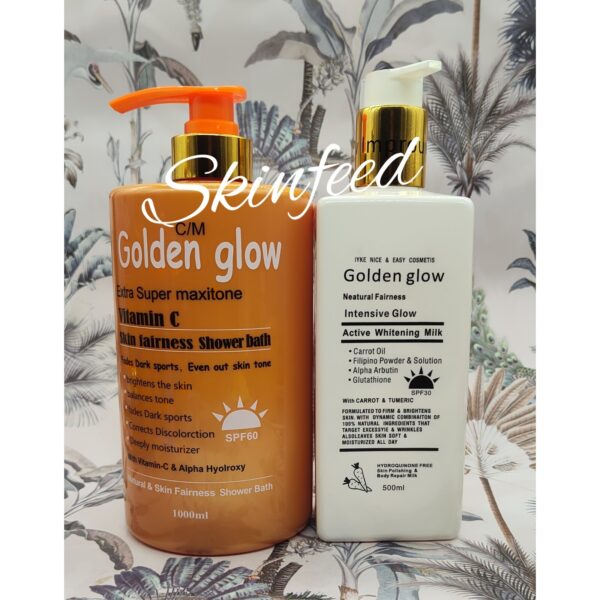 2 In 1 Set Golden Glow Caviar ,Vit.C Lotion + 1000ml Exfoliating shower Cream.